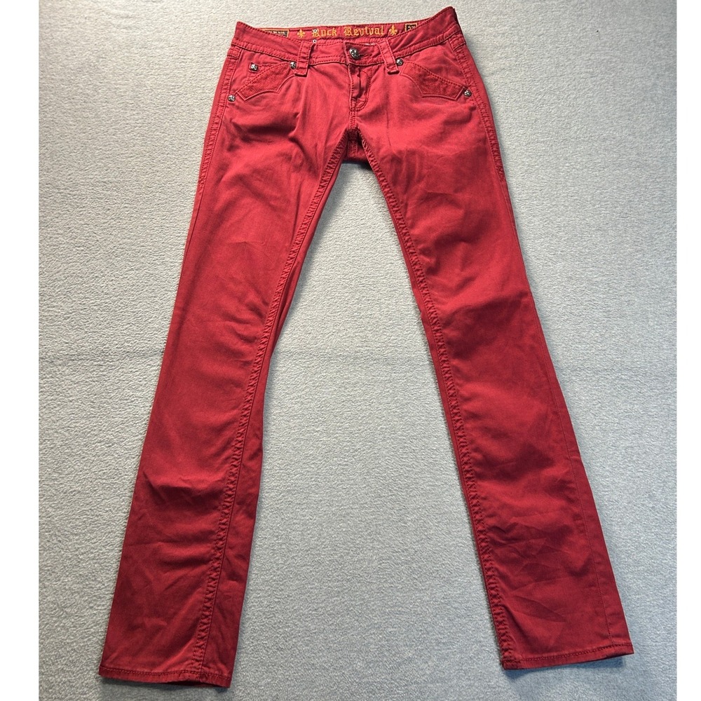 Rock Revival Molly Straight Jeans Womens 27 Red Burgundy Y2K Denim Lwo Rise